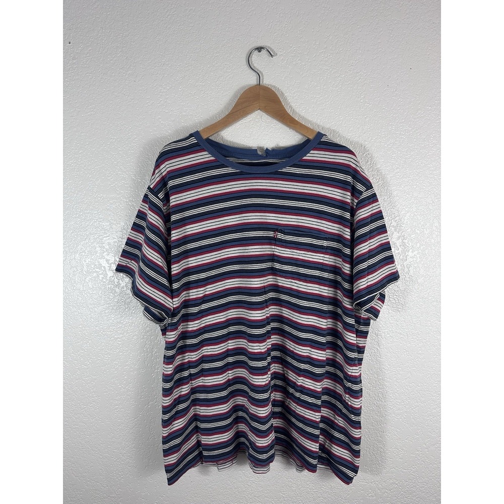 Levi's Striped Pocket T-Shirt Men's XXL Blue Red White Distressed Grunge
